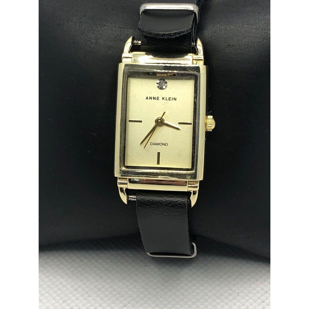 Anne Klein AK/3036 Unisex Black Leather Analog Cream Dial Quartz Watch OL158